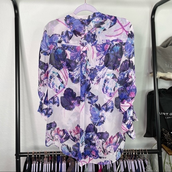 𝅺jennifer Lopez Sheer Purple Butterfly Ruffle Blouse - Picture 6 of 6